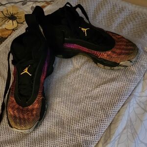 Jordan Kids Shoes in Black and Orange with Gold Accents